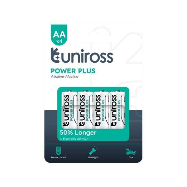 Uniross Alkaline AA Power Plus Batteries 4 Pcs (New)