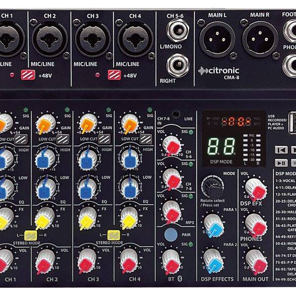 Citronic CMA-8 6ch Mixer with DSP/BT/PC/USB Play-Rec 170.864UK