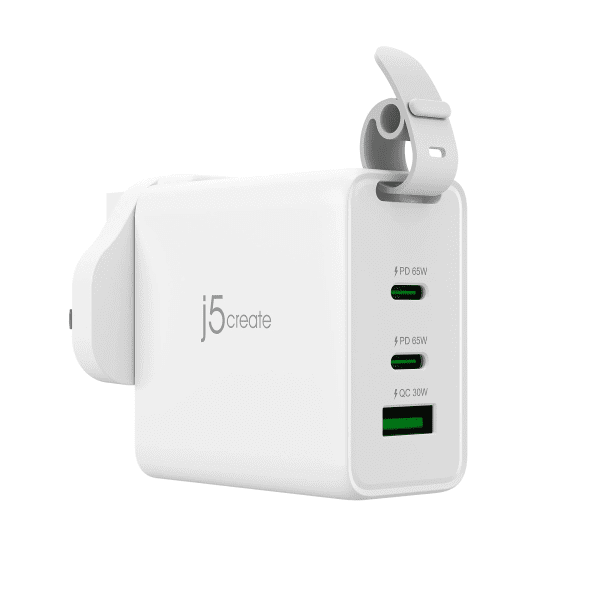 j5create Charger Wall Travel 65W GaN 2xUSB-C/1xUSB-A + USB-C Cable JUP3565CV