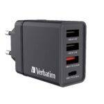 Verbatim Wall Charger 30W EU Plug 1 x USBC20W 3 x USBA CHR-30EU1 Black