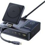 Baseus NOMOS 5in1 Desktop 140W Wired & Wireless Charger Qi2 3xUSBC+1A with LED Display UK Plug