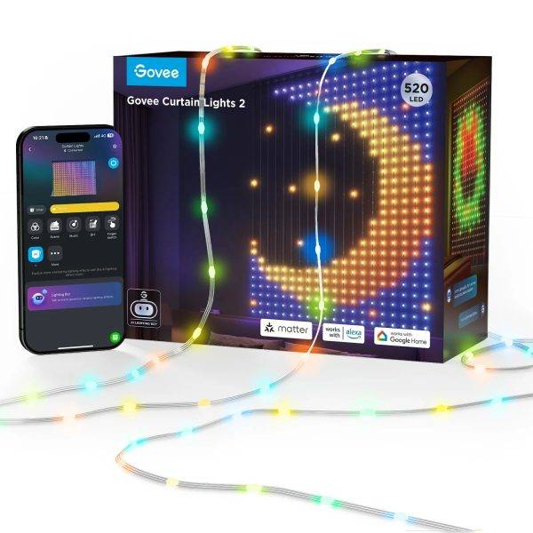 Govee LED Light Curtain Lights 2 WiFi & BT RGBIC 1.5x2.0m IP65  (EU) H70B3