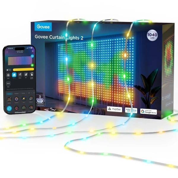 Govee LED Light Curtain Lights 2 WiFi & BT RGBIC 3mx2.0m IP65  (EU) H70B4