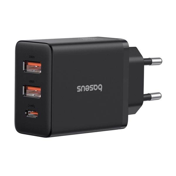 Baseus Charger Wall 30W 2xUSB-A/1xUSB-C Cube EU Black
