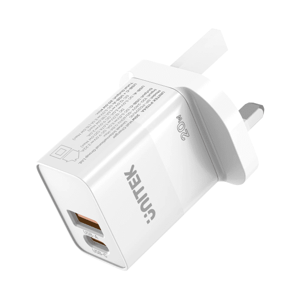 Unitek 20W Wall Charger USB-C PD & QC 3.0 UK P1124AWH White