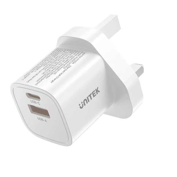 Unitek 33W Wall Charger USB-C PD & QC 3.0 UK P1125AWH White
