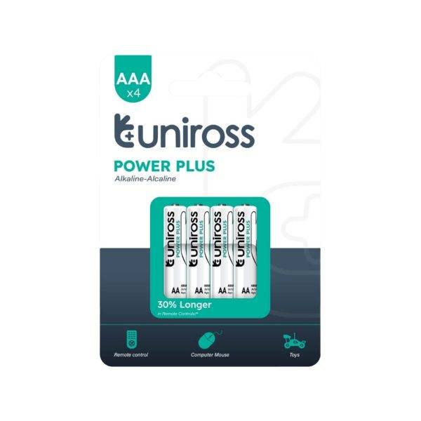 Uniross Alkaline AAA Power Plus Batteries 4 Pcs (New)
