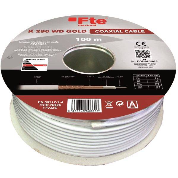 FTE K290WD Gold Coaxial Cable RG6 LSZH CU CPR-Dca (REPLACES K300W)