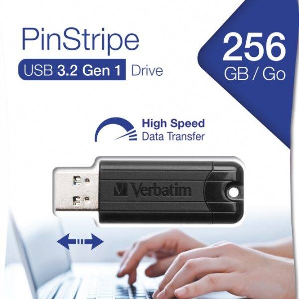 Verbatim USB Drive 3.0 Pinstripe 256GB Black