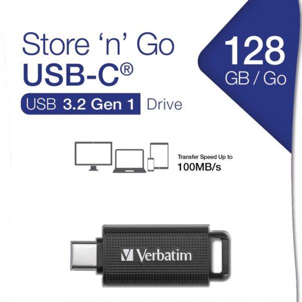 Verbatim USB Drive 3.2 Retractable USB-C 128GB Black