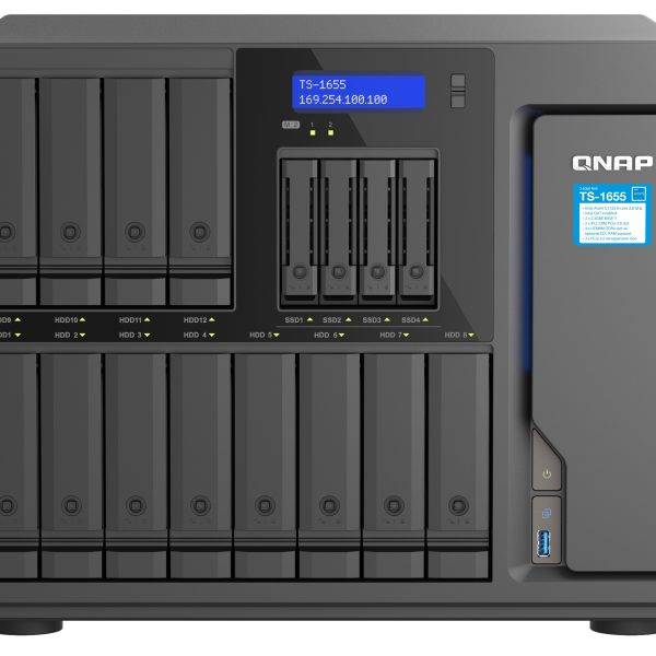 QNAP NAS 16-Bay Tower Intel Eight-Core, 8GB RAM, Triple PCIe Slots, Dual 2.5GbE Ports & SSD Caching TS-1655