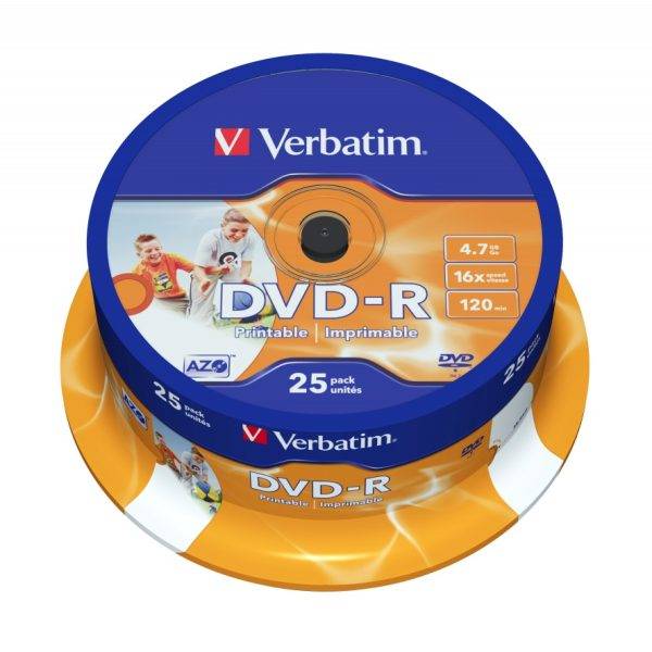 Verbatim DVD-R 4.7GB 16X 25-Pack Spindle Printable 43538