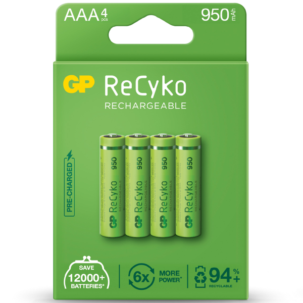 GP ReCyko+ Recharg Batteries AAA 950mah 4pcs 656.161UK