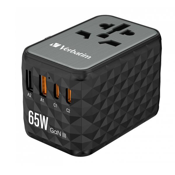 Verbatim Charger Travel Adapter World to World GAN III 65W 2xC 2xA UTA-05