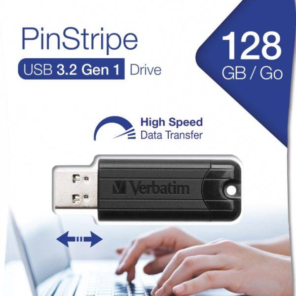 Verbatim USB Drive 3.2 Pinstripe 128GB Black
