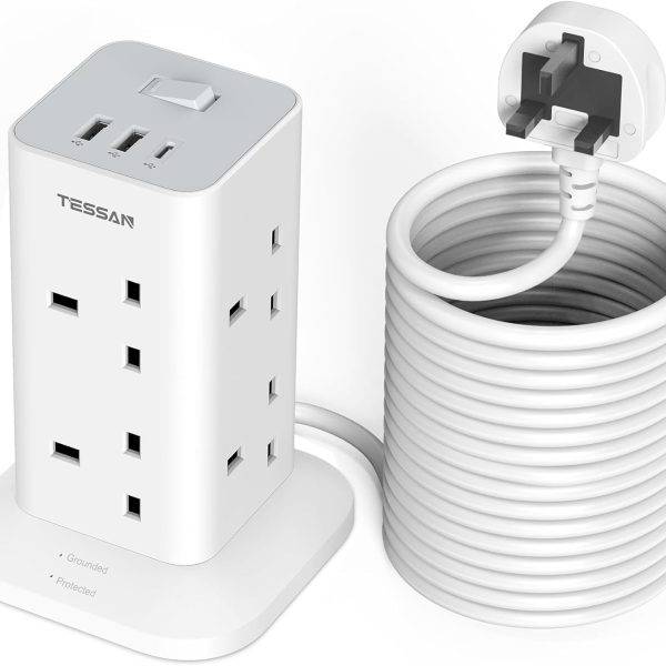 Tessan 8-Gang Extension 2 USB-A USB C 2m 13A TPS03-UK-C