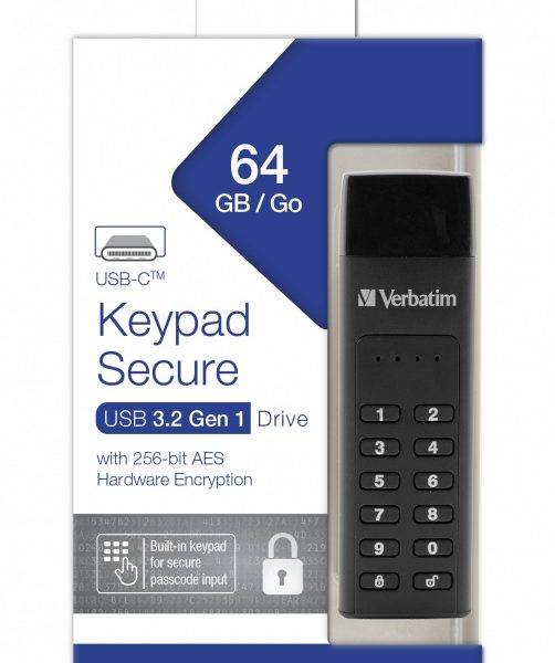 Verbatim USB Drive 3.1 Keypad Secure USB-C AES Encryption 64GB