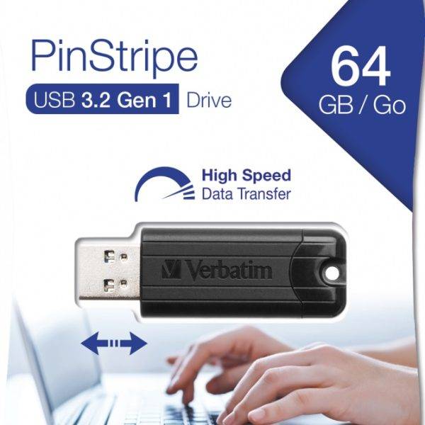 Verbatim USB Drive 3.2 Pinstripe 64GB Black