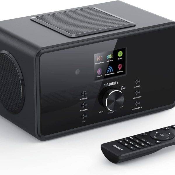 Majority BARD 2.1 Mini HiFi 4'' Speakers 5'' Sub FM,USB,Aux,Spotify,BT,Alarm Black