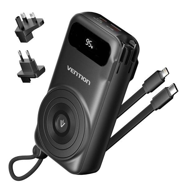 Vention Powerbank Wireless+Travel Charger 6in1 10000mAh Black FHXB0
