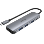 Unitek H1107C Alum Type-C Hub 3x USB3.1/SD/PD100W Hub Space Grey