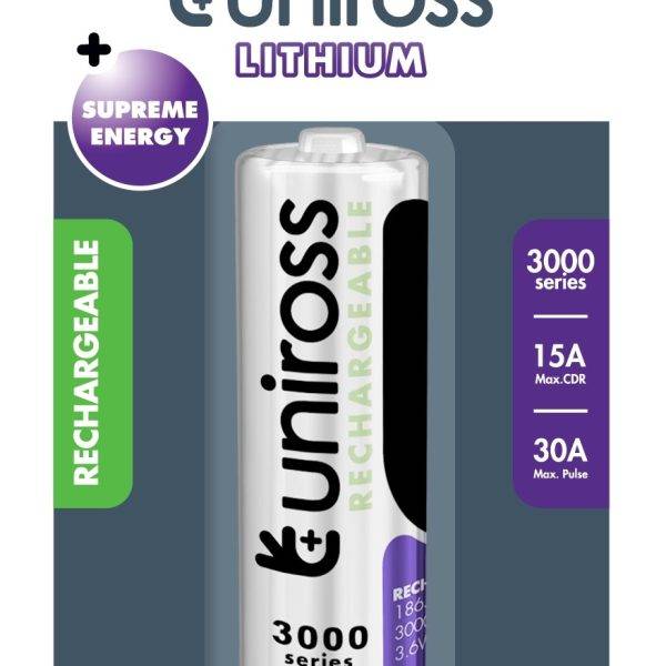 Uniross Rechargeable 18650BT Lithium Battery 3000mAh U1BT1830SP