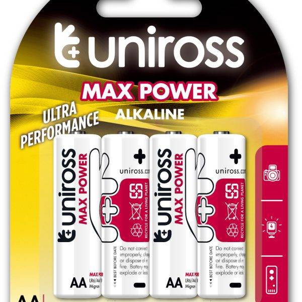 Uniross AA Max Power Alkaline Batteries 4 Pcs