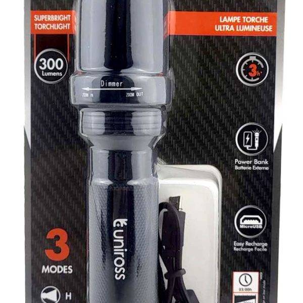 Uniross ULFL014 USB Rechargeable Pocket Flashlight IP54 300 lumens & Powerbank Function
