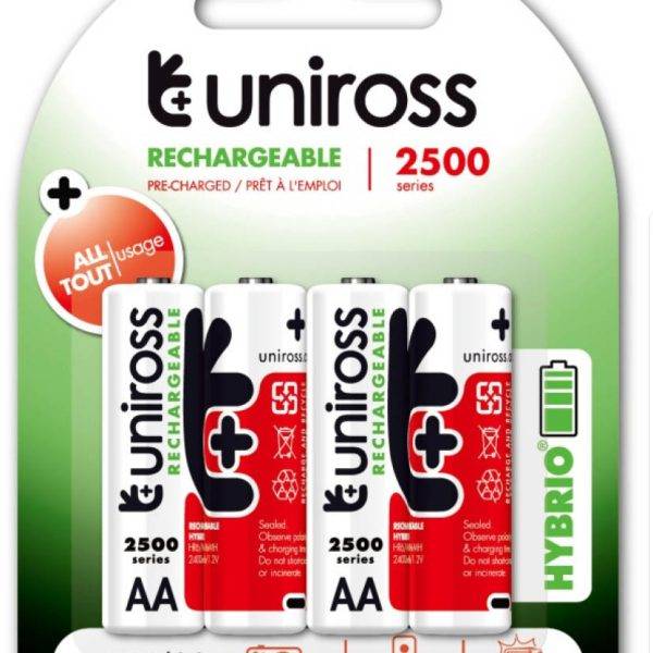 Uniross AA 2500 Hybrio Rechargeable Battery 4pcs