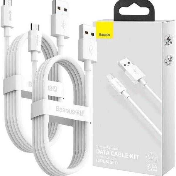 Baseus Cable MicroUSB to USB-A Simple Wisdom 1.5m White (2PC)