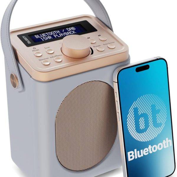 Majority Radio Portable FM,BT,Alarm & Sleep Timer Little Shelford White/Grey