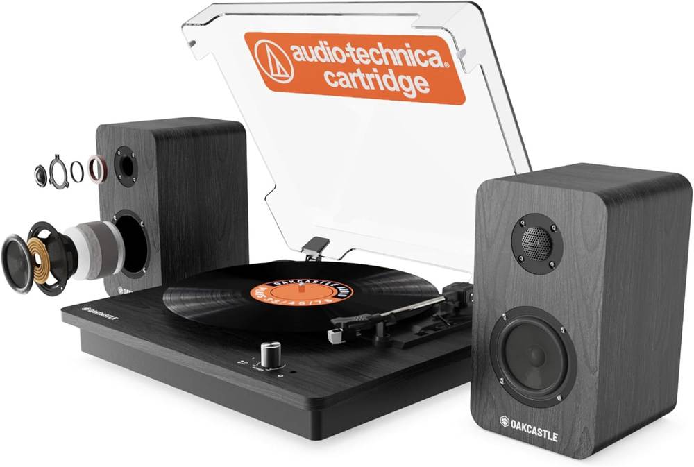 Majority Turntable TT200 Belt Drive & 2x External 50W Speakers (Oakcastle)