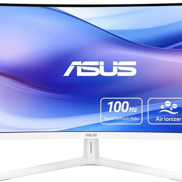 ASUS Monitor EyeCare 34'' 2K 100Hz Curved with Air Ionizer, USB-C, Speakers White VU34WCIP-W
