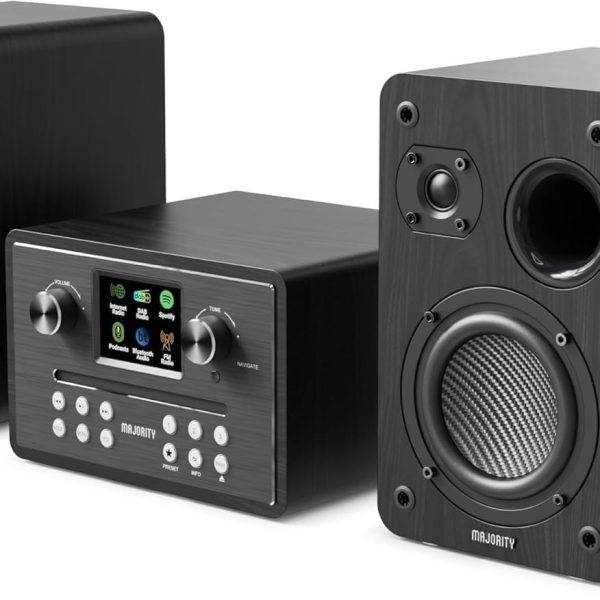 Majority HOMERTON Mini HiFi System with 2x60W Speakers, CD Player, Internet Radio, Bluetooth, FM Radio, USB Play & Charge