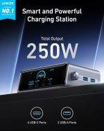 Anker Prime 250W USB C Charger, Ultra-Fast 6-Port GaN Charging Station, 2.26" LCD Display and Smart Control Dial Black - Image 6