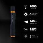 Uniross GX500 USB Rechargeable Torch IP44 Waterproof Aluminium 1000 lumens 140m Beam 120hrs Battery - Image 2