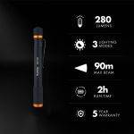 Uniross GX100 Penlight IPX4 Waterproof Torch 280 lumens 90m Beam (Incl 2xAA) - Image 2
