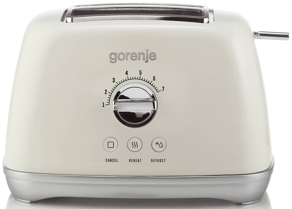 Gorenje Kitchen Toaster 1000W 2 Slots 7 Heating Levels T900RL Retro Ivory