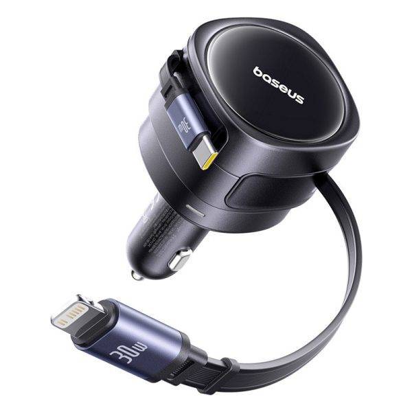 Baseus Car Charger 60W Enjoyment with Retractable Cables (C+C)  Black