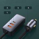 Baseus CCBT-A0G Multi Port USBA+USBC Car Charger with Extension Cord - Image 6