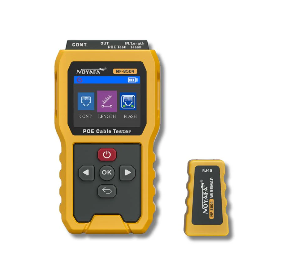 Noyafa Multi-Function Cable Tester for Continuity & Wiremap, PoE, Length Measurement, Port Flash, Color Screen & Rechargeable Battery NF-8504