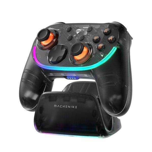 Machenike PC Gamepad Wireless S3 Hall Effect Joystick, RGB Black Lghting, Auto Sleep/Wake, 5-Level Vibration, PC Gamepad for PC/NS/iOS/Android TV with Charging Dock