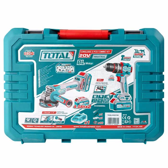Σετ TOTAL 20V Brushless Γωνιακός Τροχός και Δραπανοκατσάβιδο 66Nm με 2x4Ah Μπαταρίες Skroutz Κύπρος