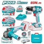TOTAL TCKLI20273E Σετ Εργαλείων 20V Brushless με Γωνιακό Τροχό και Κρουστικό Δραπανοκατσάβιδο 2x4Ah Κύπρος
