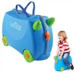 Μπλε παιδική βαλίτσα Trunki με πράσινες ρόδες και λουρί μεταφοράς