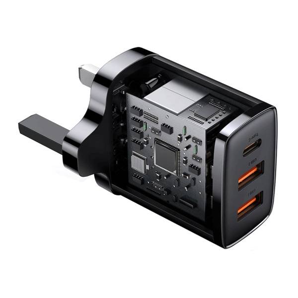 Baseus Charger Wall 30W USB-C/2xUSB-A UK Black - Image 5