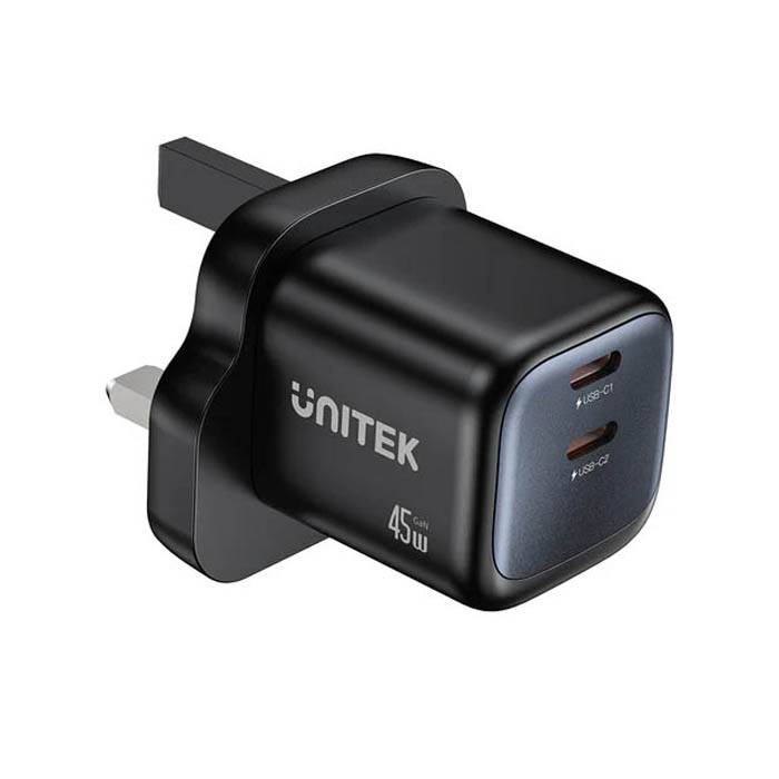 Unitek Charge Wall GaN 45W USBCx2 UK P1129 Black