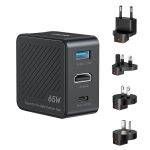 Unitek Charge Wall Travel GaN 65W USBCx1 USBAx1 HDMIx1 P1242 Black