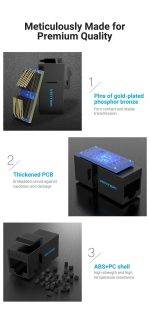 Vention NETWORK Keystone Jack CAT6 UTP Coupler Black IPGW0-5 (5-pack) - Image 5