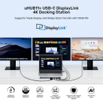 Unitek USB-C Hub Docking Station 11in1 USB3.0 2xHDMI/1xDVI/Gb Lan/Audio/PD100W D1147A - Image 4